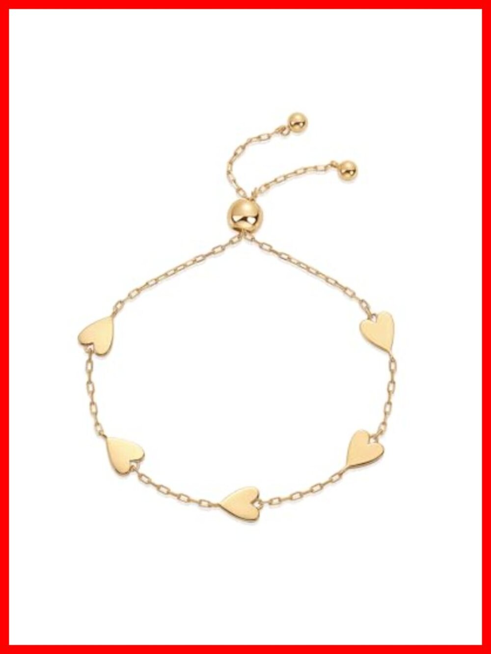 14K Gold Plated Heart Charm Link Bracelet Adjustable 9" Gift for Her